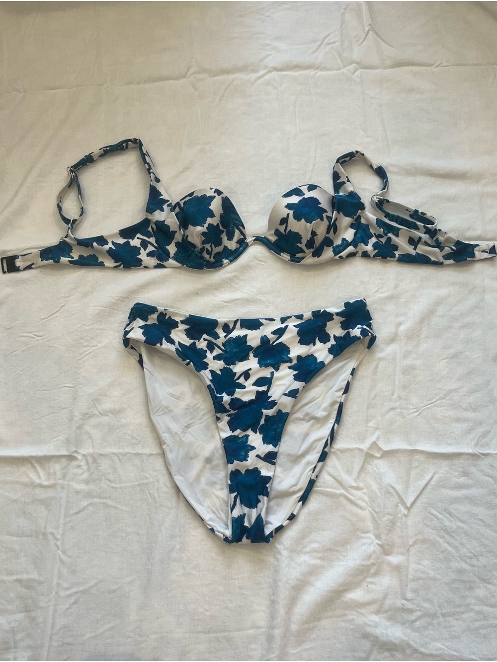 Onia White Bikini with Teal Floral Print